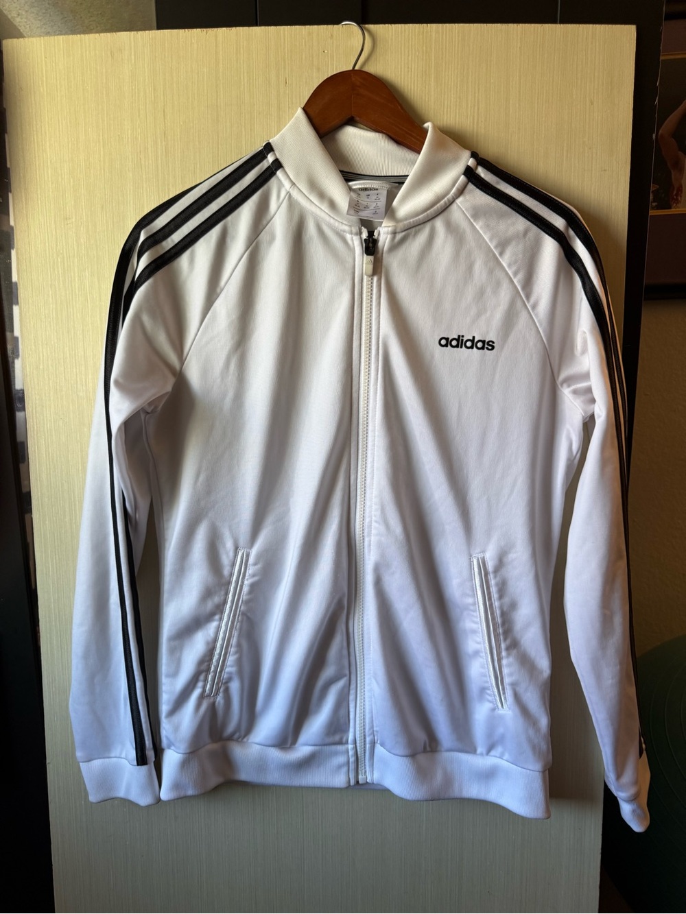 adidas White Track Jacket with Black Shoulder Stripes